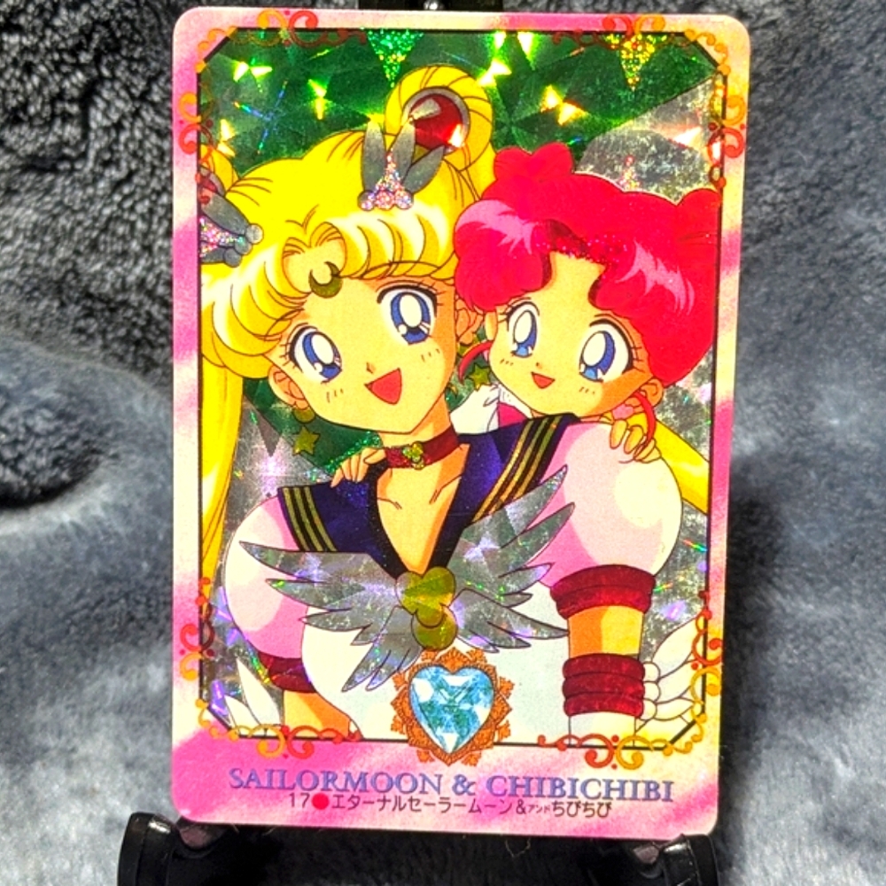 Rare ETERNAL SAILOR MOON + CHIBICHIBI HOLO Prism Sticker #17  1996 Japanese TCG